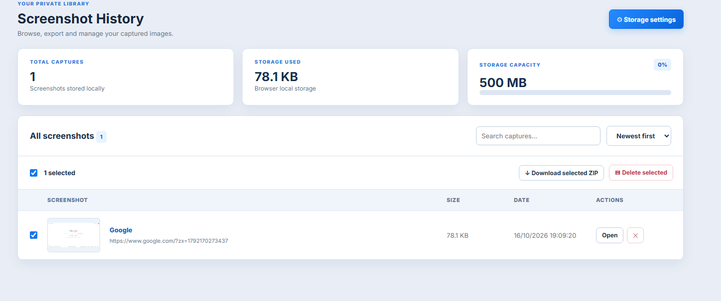 Actual FullSnapShot screenshot history page